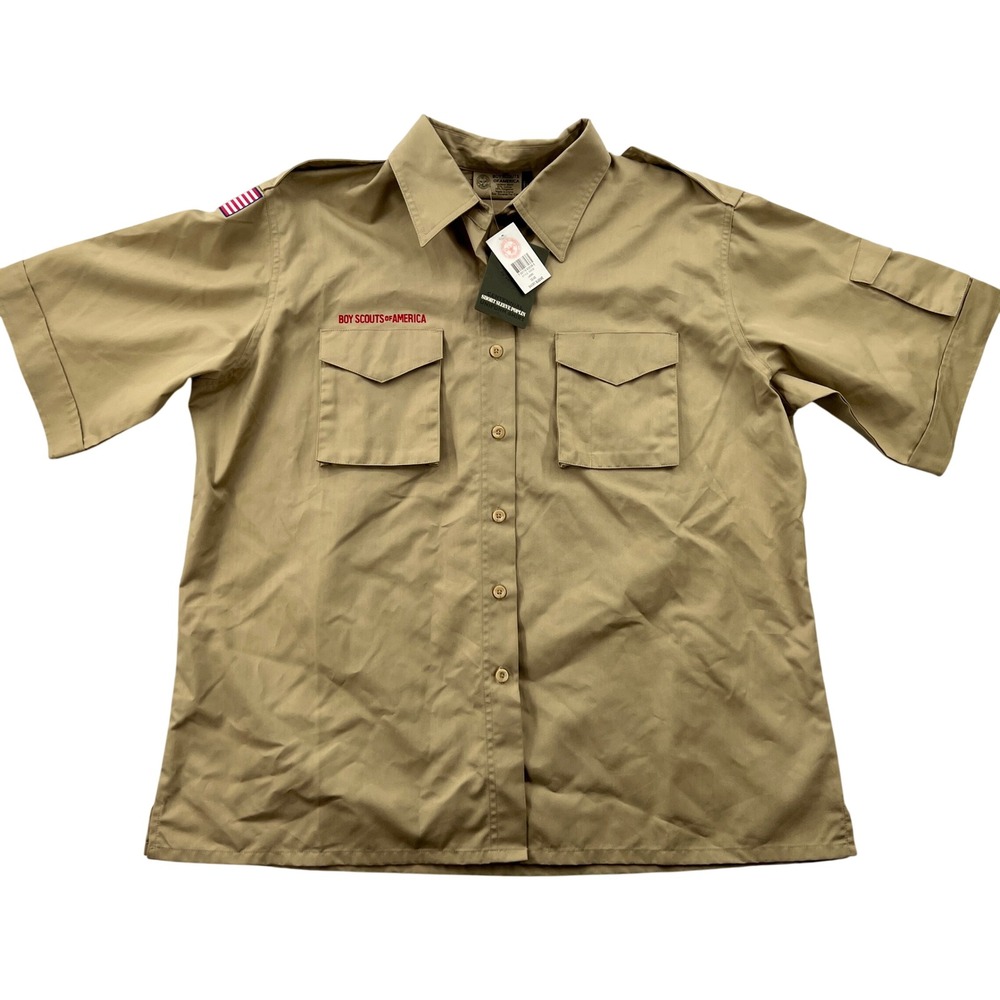NEW Boy Scouts of America Uniform Shirt Women 38/40 Tan Poplin Short Sleeve